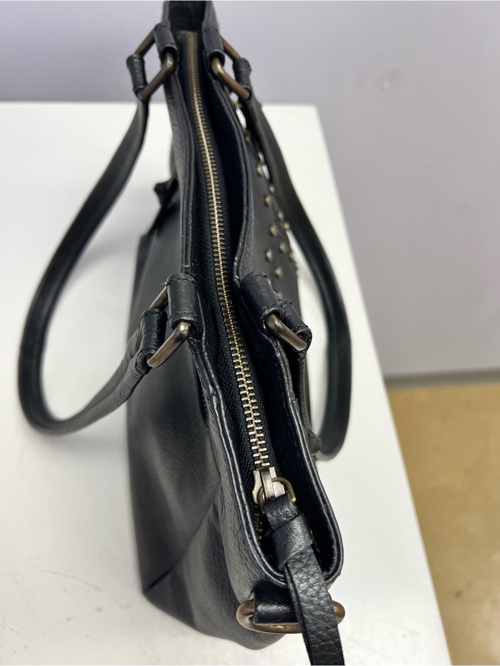 Harley Davidson Black Studded Leather Tote Bag with Tassel - Picture 13 of 16